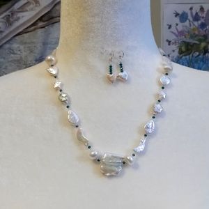 AVAILABLE -Handmade necklace w/pearls in the shape of moons, stars, & hearts.
